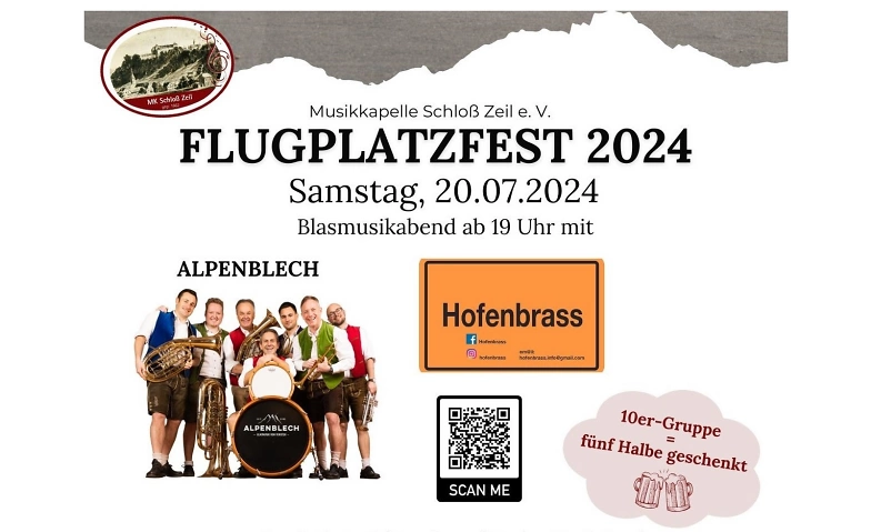 Flugplatzfest 2024 Flugplatzfest Musikkapelle Schloß Zeil e.V., Flugplatz 18, 88299 Leutkirch im Allgäu Tickets